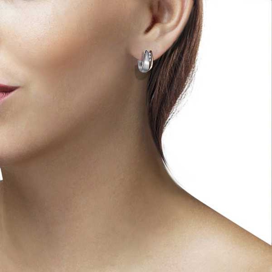 Ohrringe Goldmaid | Paar Creolen White Diamonds 925 Sterlingsilber 6  Diamanten 0,04 Ct. P1/H | Juwelierstoresell