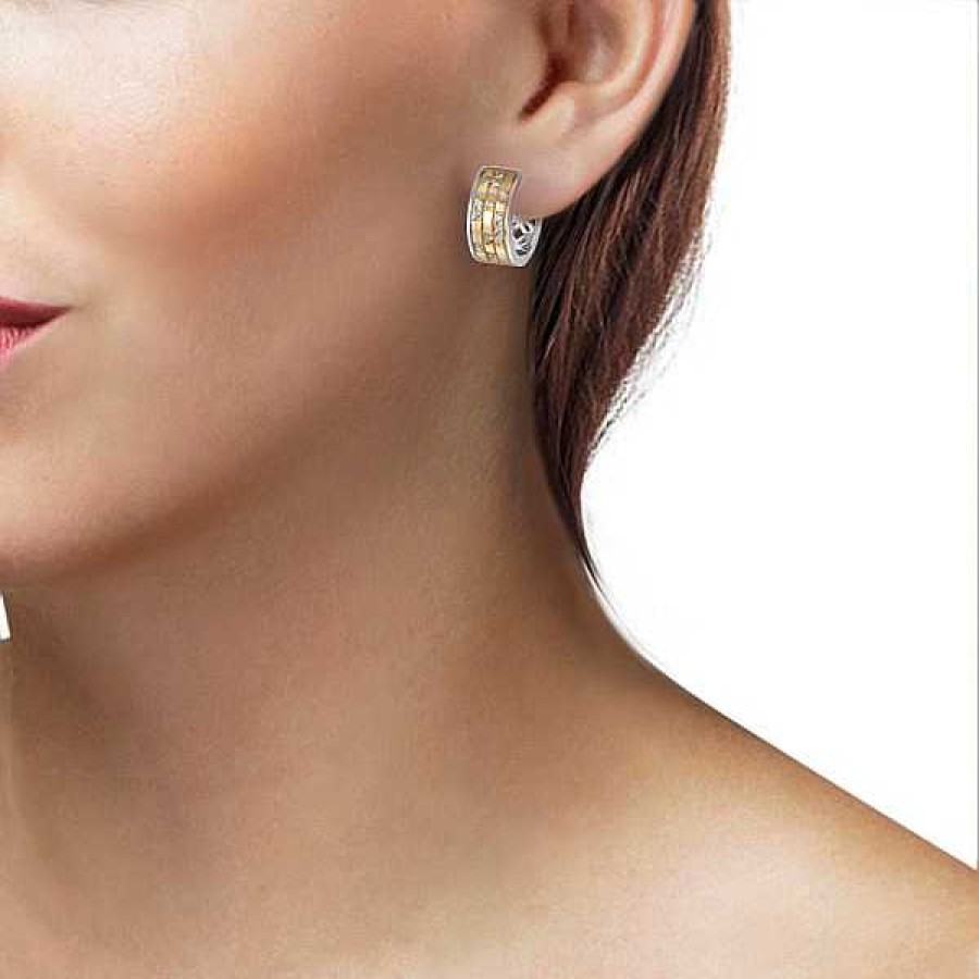Ohrringe Goldmaid | Paar Creolen Juwelierstoresell Zirkonia Sterlingsilber Weise Teils | 925 26 Gelbvergoldet