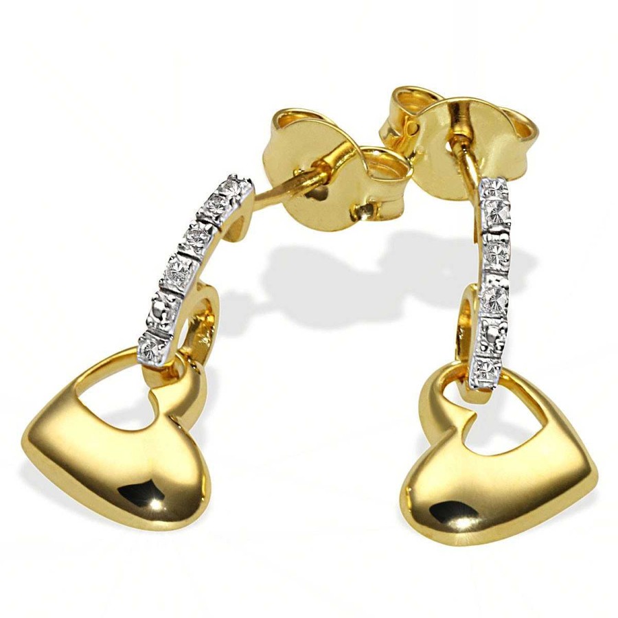 Ohrringe Goldmaid | Paar Ohrhanger Herzen 375 Gelbgold 6 Diamanten Zus.  0,03 Ct. Si1/H | Juwelierstoresell | Ohrhänger
