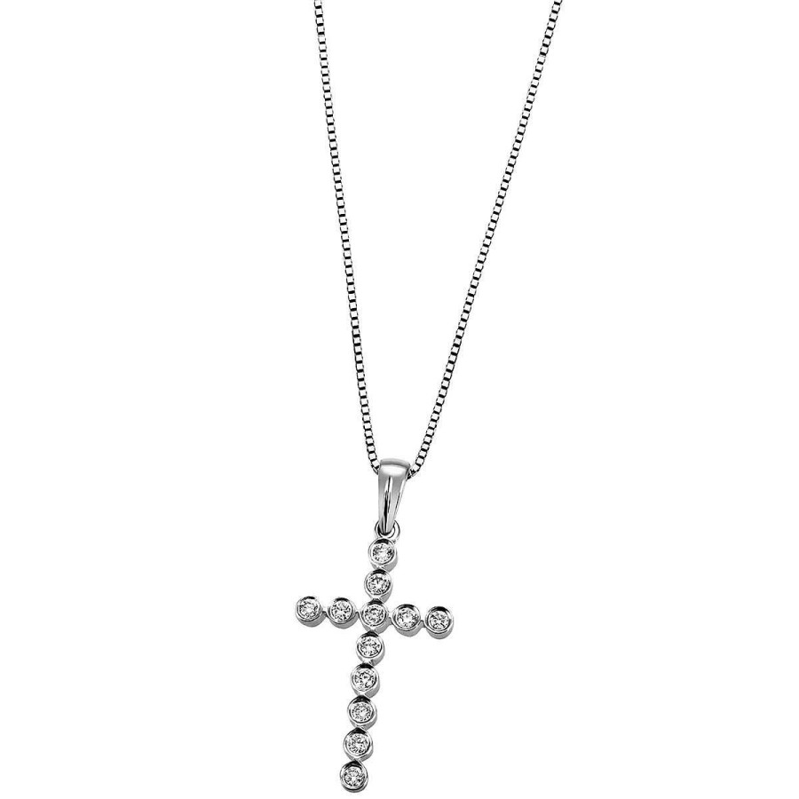 Halsketten Goldmaid | Collier Kreuz 585 Weisgold 12 Diamanten Zus. 0.18 Ct  Si1/H | Juwelierstoresell
